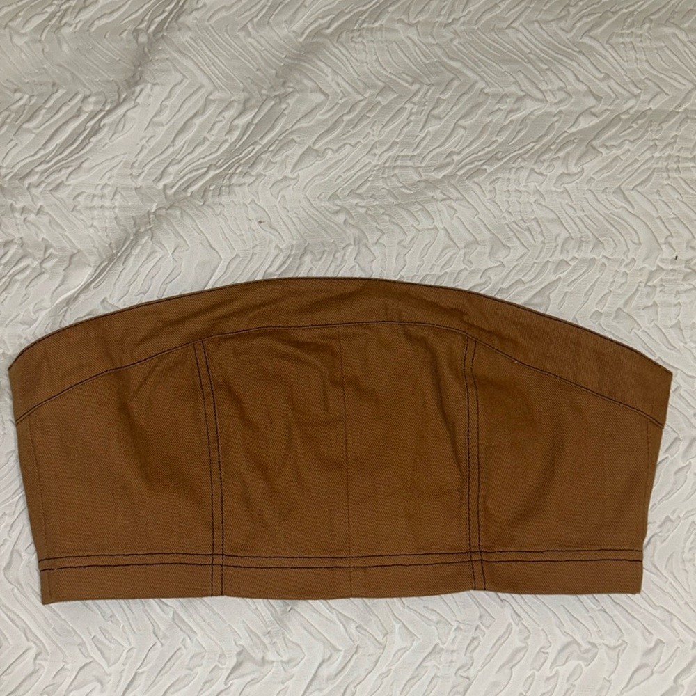 Brown with Black Stiching Bandeau Top